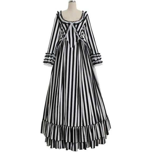 Women's Sleepy Hollow Katrina Dress Black and White Striped Dress Halloween Outfit