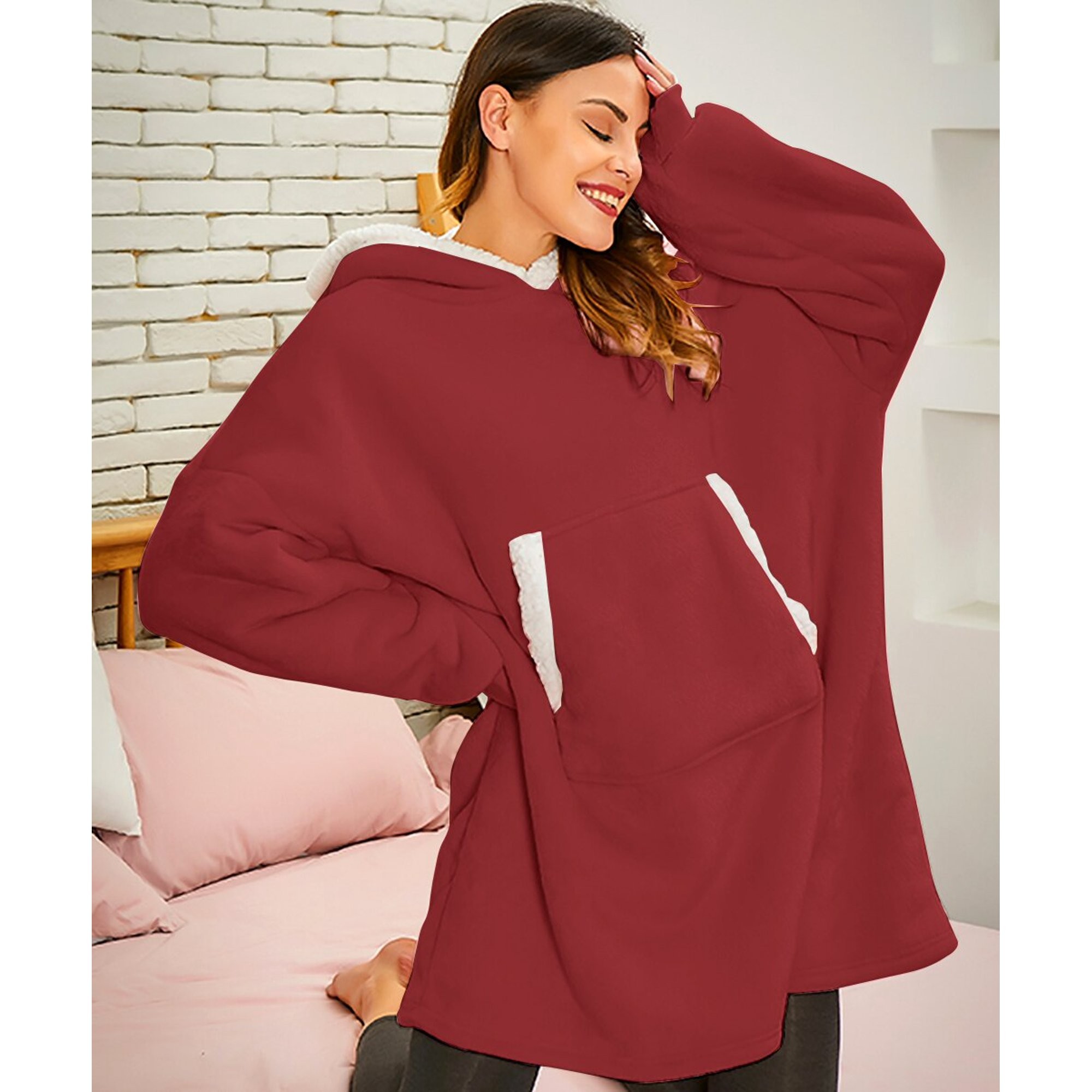 MecTo Wearable Blanket Hoodie Women’s Day Gift, Oversized Sherpa Fleece Blanket Sweatshirt with Sleeves & Pocket