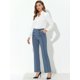 thumbnail image 2 of Allegra K Pantalones de pierna recta para mujer Pantalones de trabajo de oficina con decoración de botones de cintura alta con bolsillo Azul polvoriento S, 2 of 5