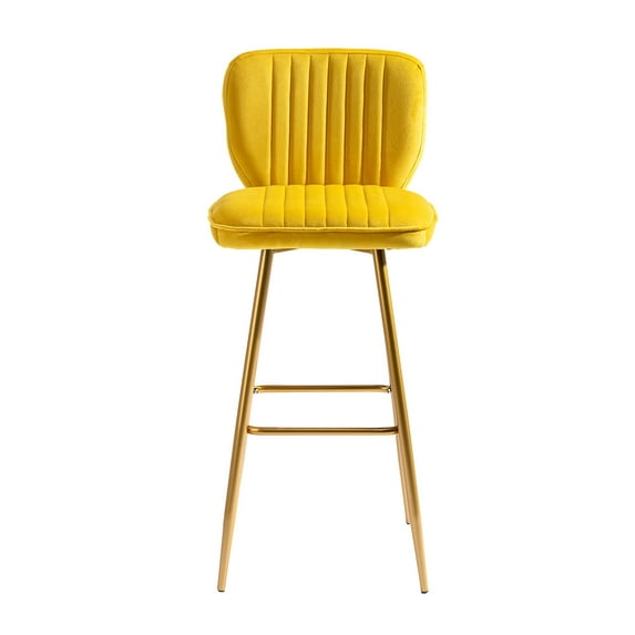 Retro Style Kitchen High Bar Chairs Velvet Bar Stool Chair Counter Chair with Back Barstool with Footrest, Kitchen Counter Stool for Kitchen Dining Room(Mustard)