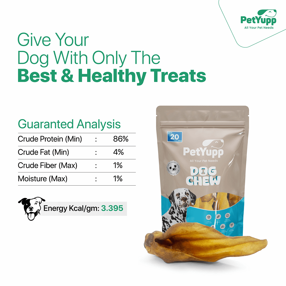 PetYupp Water Buffalo Ears with Meat Dog Chew Treats 20 Count