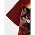 thumbnail image 6 of Men's Bold Wolf King Pattern T-Shirt - Casual Burgundy Short Sleeve Crew Neck T-Shirt with Fire Wolf Print, Lightweight Polyester Fiber, Perfect for Summer Outdoor Wear, 6 of 6