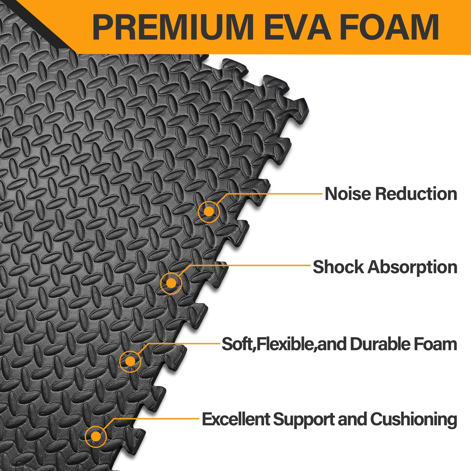 MAXVINI 23.6" x 23.6" Diamond Non-Slip EVA Interlocking Foam Tiles, 24-Tile