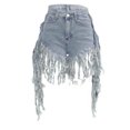 thumbnail image 7 of HXWCHs High Waisted Distressed Hem Denim Shorts WITH Bohemian Tassel Detail Mid Length Casual Wear XXL Light Blue, 7 of 7