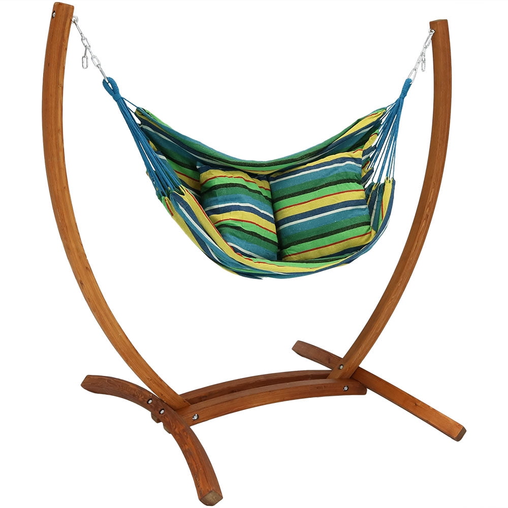 Sunnydaze Hanging Hammock Chair Swing with Wooden Stand