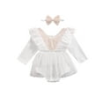 thumbnail image 3 of FAROOT Baby Girls 2Pcs Fall Outfits, Floral Lace Tutu Romper with Headband, 3 of 6