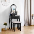 thumbnail image 2 of Pemberly Row Pine Wood Vanity Table Set with 3 Storage Drawers in Black, 2 of 12