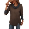 thumbnail image 3 of hirigin Women's Spring Autumn Casual Tops Long Sleeve Half High Neck Button Contrast Color T-shirt, 3 of 5