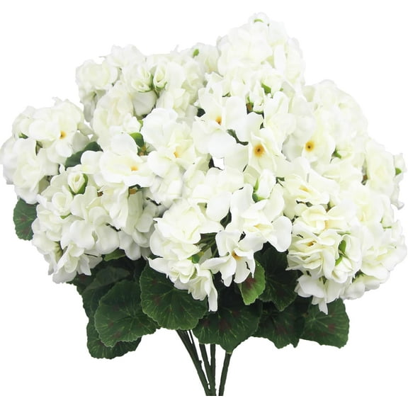 Viworld  4 Pcs Artificial Geraniums Silk Flowers Outdoor Artificial Geranium Bush White Faux Flowers Geraniums for Floral Home Decor Outdoor Indoor Garden Patio Grave Cemetary Vase Table Centerpiece