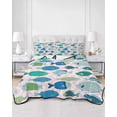 thumbnail image 2 of Quilts Queen Size Bedding Set, Pink Fishes Lightweight Quilted Comforter, Cartoon Coastal Ocean Fish Striped Soft Reversible Bedspread Coverlet with Pillow Covers for All Season, 90" x 96", 2 of 7
