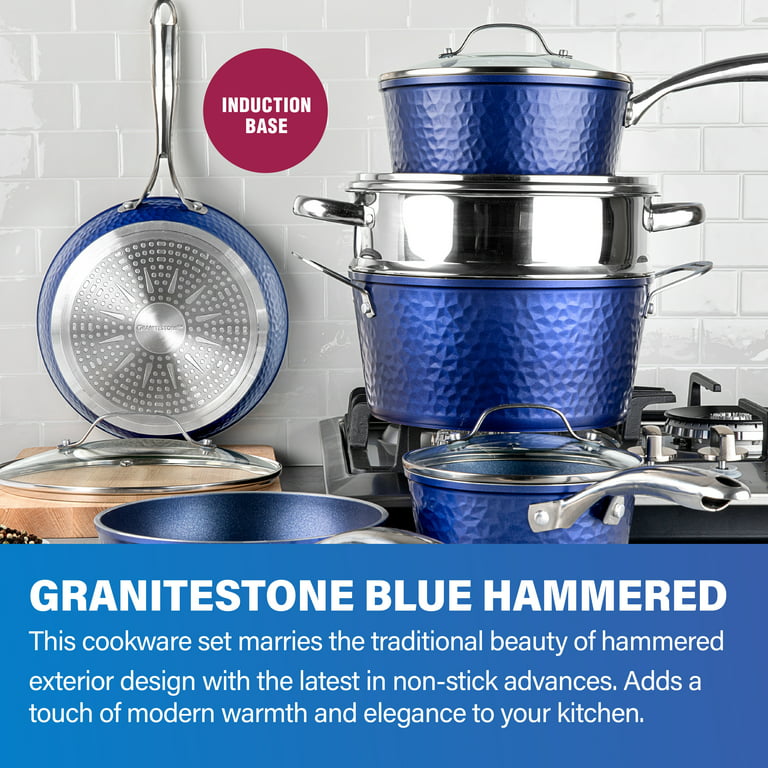 Granitestone Blue Hammered 10-Piece Nonstick Co okware Set 