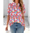 thumbnail image 6 of FreshPretty Summer Blouses for Women Dressy Casual Fashion Spring Tops Floral Boho V Neck Puff Short Sleeve Top Shirts, 6 of 8
