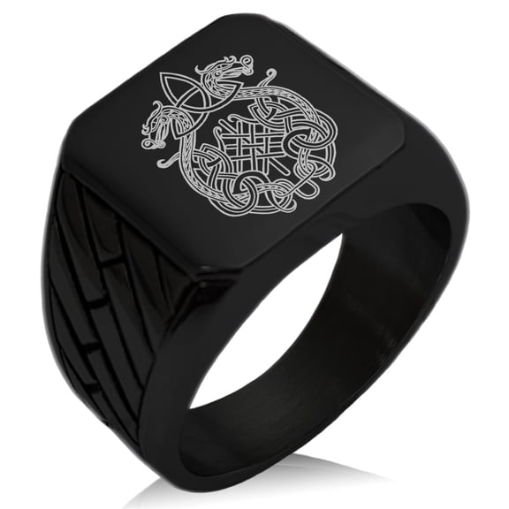 Stainless Steel Dragon Knot Skuld's Net Viking Rune Geometric Pattern Biker Style Polished Ring