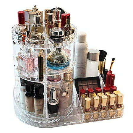 Makeup Organizer, 360-Degree Rotating Adjustable Multi-Function Acrylic Cosmetic Storage, Transparent, Stylish Design, Cosmetic and Jewelry Storage Display Boxes for Bedroom, Bathroom