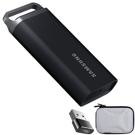 Samsung Portable SSD T5 EVO USB 3.2 4TB (Black): Fast, Durable & Extensive Compatibility Bundle with Converter Adapter Type C Adapter + Vivitar Hard Shell Case (White)