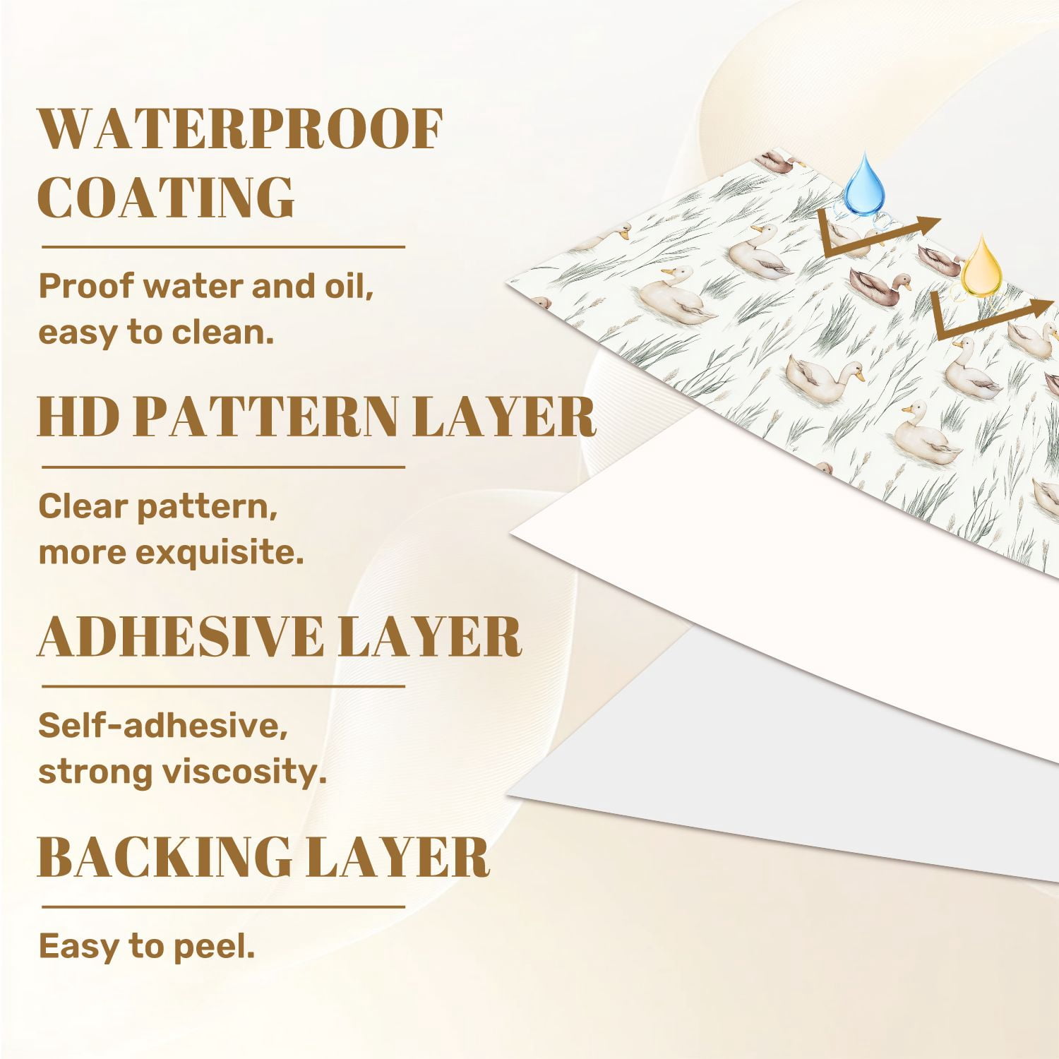 Peel and Stick Wallpaper Watercolor Ducks Seamless Reeds Soft Neutral Wall Mural 17.7in x 9.8ft Self Adhesive Removable Wall Paper Renter Friendly Wallpaper for Nursery Bedroom Cabinets
