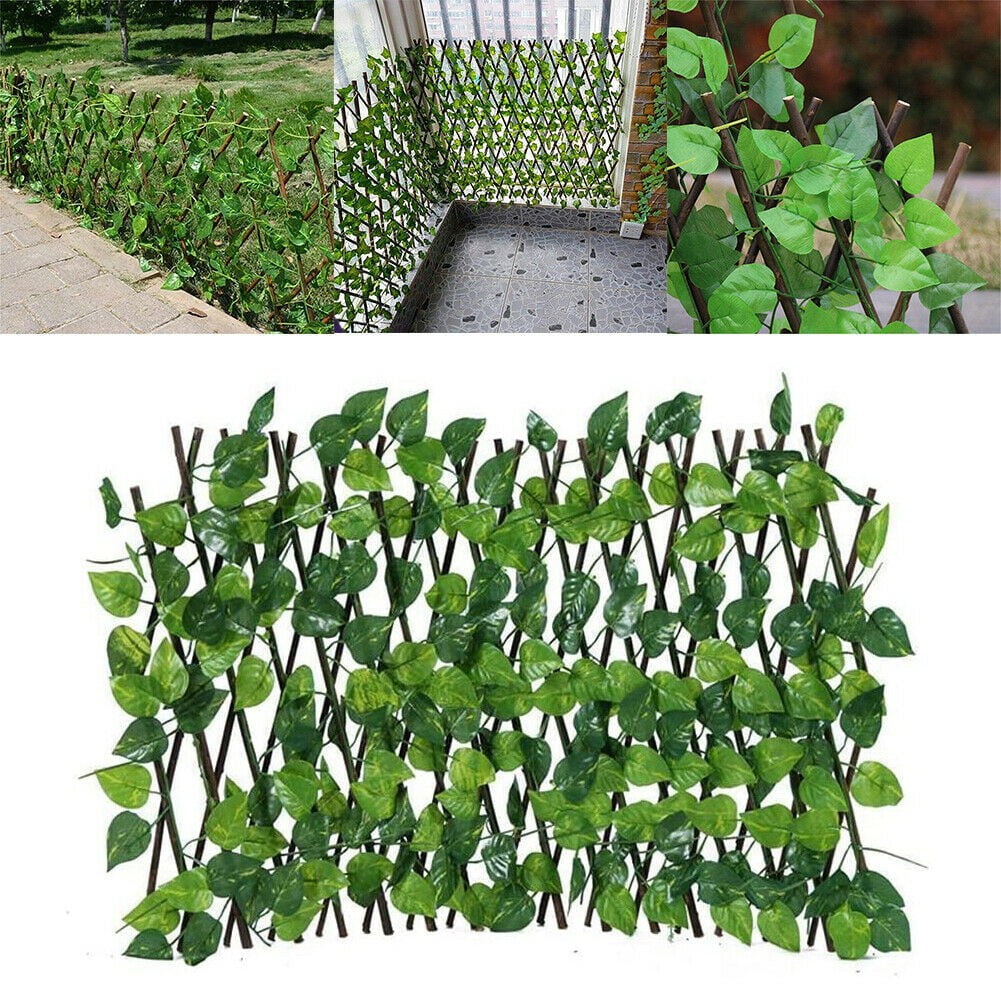 Garden Screening Trellis Expanding Wooden Fence Artificial Plant Leaves Decor 