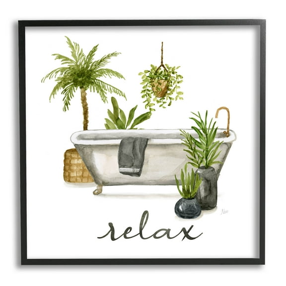 Stupell Industries Relax Tub Plants Arrangement Graphic Art Black Framed Art Print Wall Art, Design by Nan