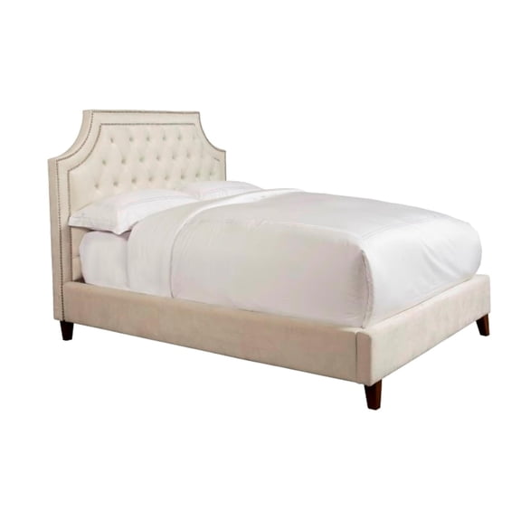 Pemberly Row Traditional Velvet Fabric Cal King Bed in White