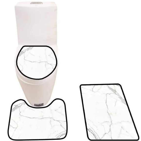 EREHome Carrara Marble Marble Texture White Stone backgroun bi co venatino Marble in 3 Piece Bathroom Rugs Set Bath Rug Contour Mat and Toilet Lid Cover
