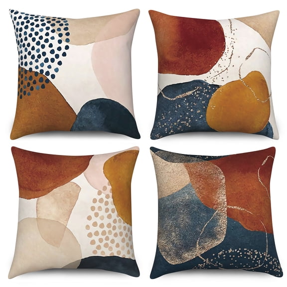 Burnt Orange Abstract Throw Pillow Covers 18x18 Set of 4,Boho Geometric Pillow Cases for Bedroom Sofa Couch