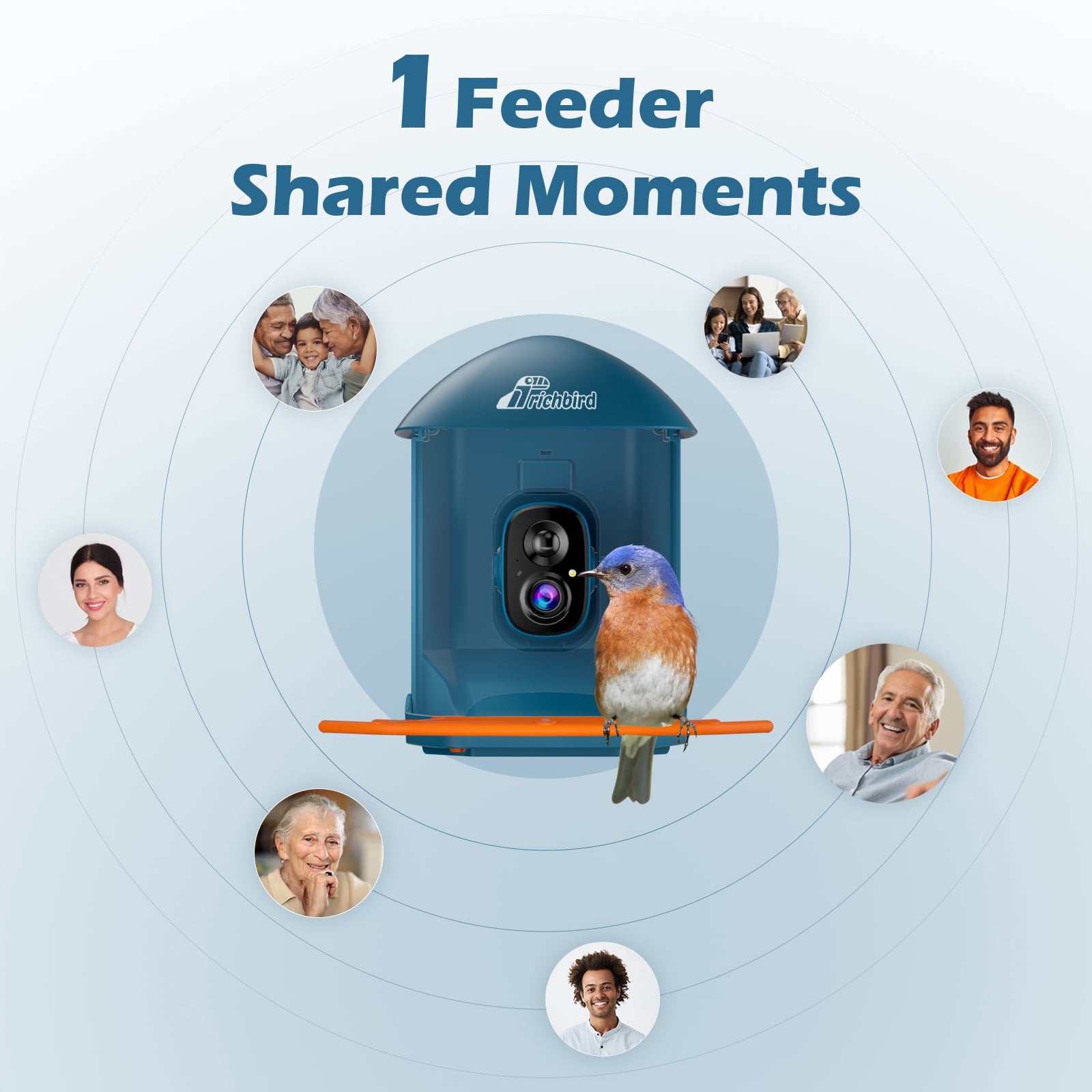Coolfly x Richbird Wireless Solar Smart Bird Feeder with 2K HD Camera and Free AI Identification, Waterproof Outdoor Bird Watching Camera with Phone App & Two-Way Audio - Deep Blue