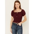 thumbnail image 2 of Shyanne Women's Puff Sleeve Smocked Bodice Top Maroon XX-  US, 2 of 3