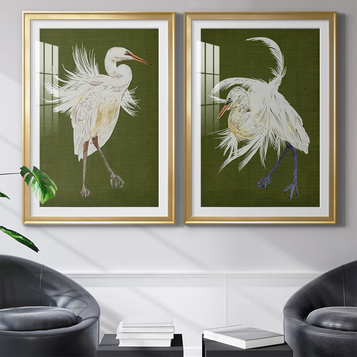 Wexford Home Heron Plumage I Premium Framed Print, 26.5" x 36.5" - Ready to Hang, Gold (Set of 2)