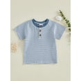thumbnail image 6 of Cenuakty 3M-4T Toddler Baby Boys Summer T-Shirts Striped Half Button Up Crew Neck Short Sleeve Casual Tops, 6 of 8