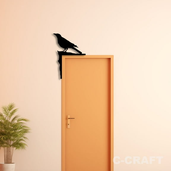 C-CRAFT Black Crow Raven Metal Decorative Door Corner 8 inch For Home & Office Decor
