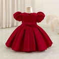thumbnail image 4 of SERTG Little Girls' Party Dress Sheer Paneled Skirt with Back Zipper Short Sleeve Round Neck Princesse Outfit for 6 Months-4 Years(Red,2 Years), 4 of 6