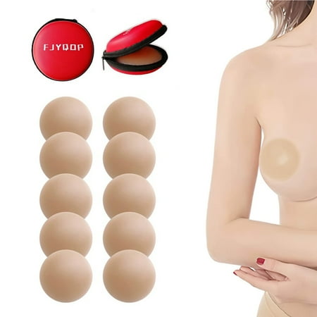 FJYQOP Silicone Adhesive Bra - 5 Pairs  Women s Reusable Adhesive Invisible Pasties Round