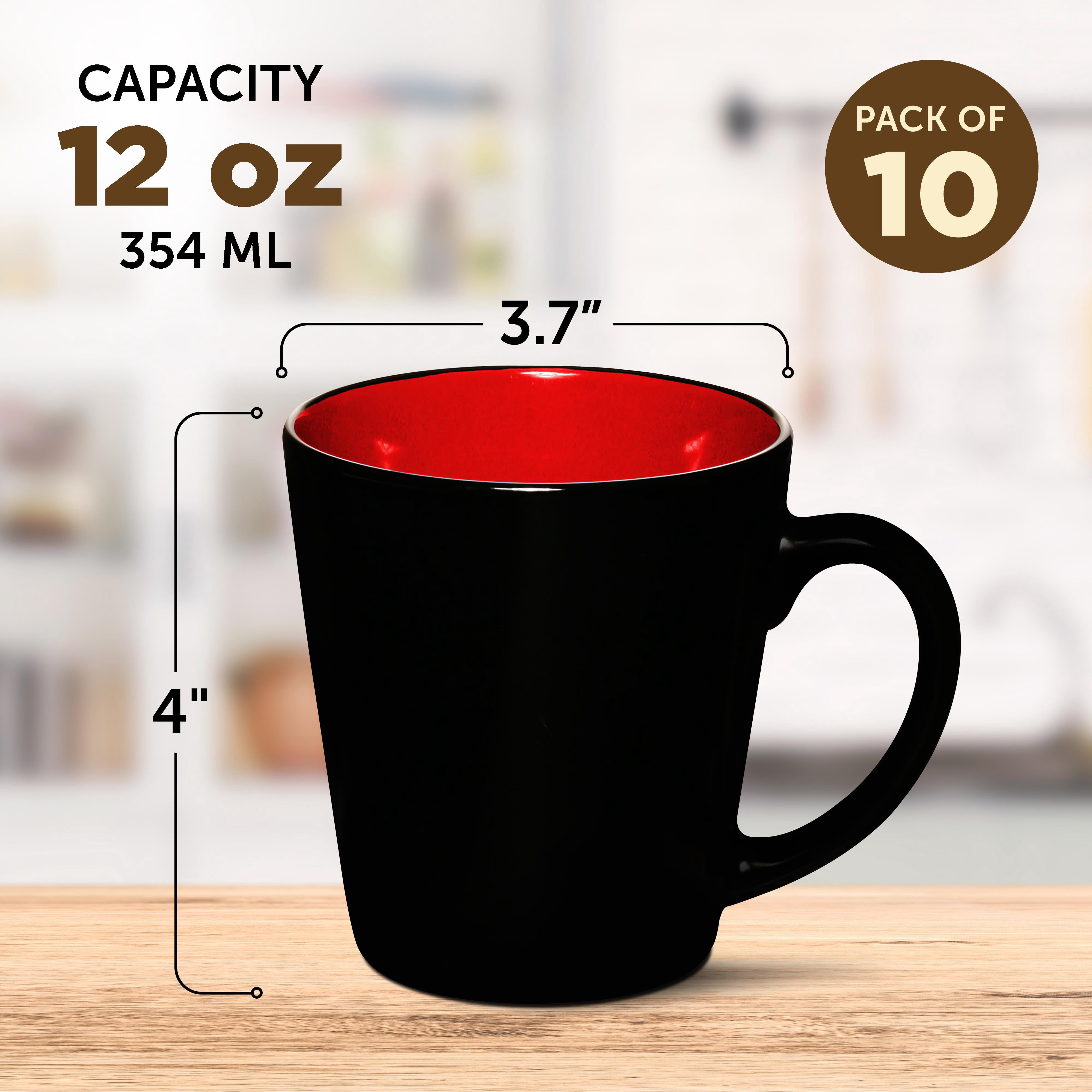 Ceramic Coffee Latte Mugs 12 oz. Set of 10, Bulk Pack - Perfect for Coffee, Tea, Espresso, Hot Cocoa, Other Beverages - Red