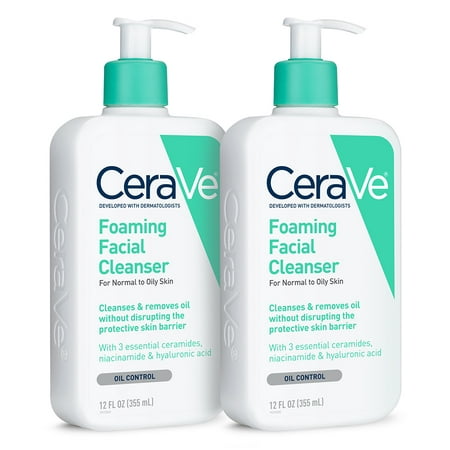 (2 Pack) CeraVe Foaming Face Wash, Cleanser for Normal to Oily Skin, 12 (The Best Cleanser For Oily Skin)