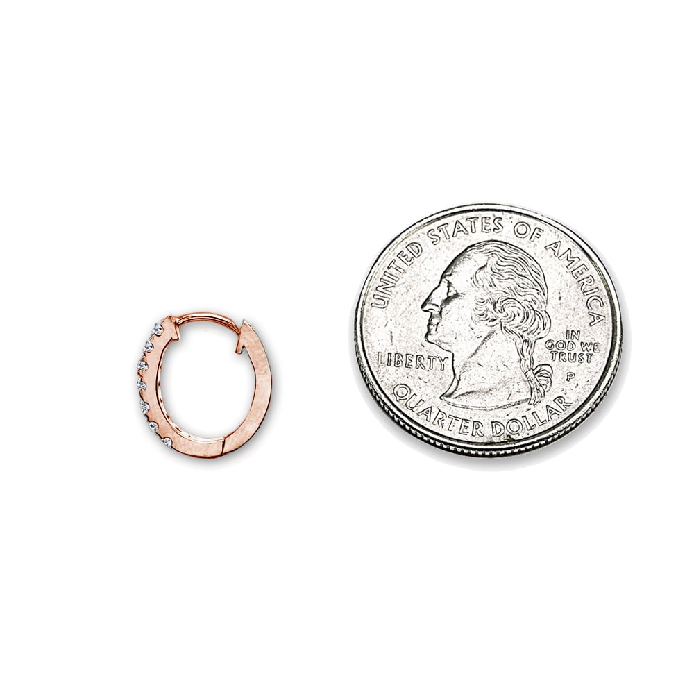 15mm Prong-set CZ Oval Huggie Hoop Earrings in Rose Gold Flash Silver
