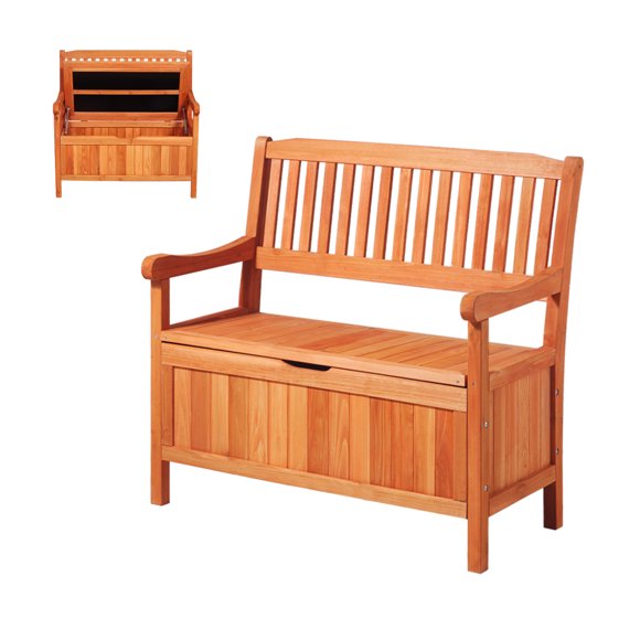 VEVOR 33 Gal Outdoor Wood Storage Bench Deck Box Waterproof 2-Person Outdoor Seating