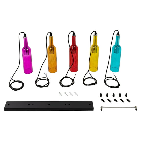 5-Bottle Wine Bottle Pendant Light Chandelier, Modern Retro Design, Adjustable Hanging Chain, E27 Bulb Base for Stylish Lighting