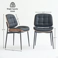 thumbnail image 2 of Mid Century Modern Dining Chairs with Walnut Grain Back, Black Faux Leather Dining Room Chairs Set of 2, Checkered Soft Cushion Kitchen Chairs with Adjustable Foot Pads, 2 of 8