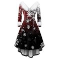 thumbnail image 6 of Women's Fashionable Casual Fitted Christmas Print Party Long-Sleeved V-Neck Hair Collar Dress for Holiday Parties and Events,Wine,L, 6 of 6