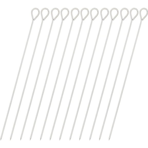 10 Inch Metal Barbecue Skewers, 12 Pcs Stainless Steel BBQ Skewers, Shish Kebab Kabob Skewers by HONSHEN
