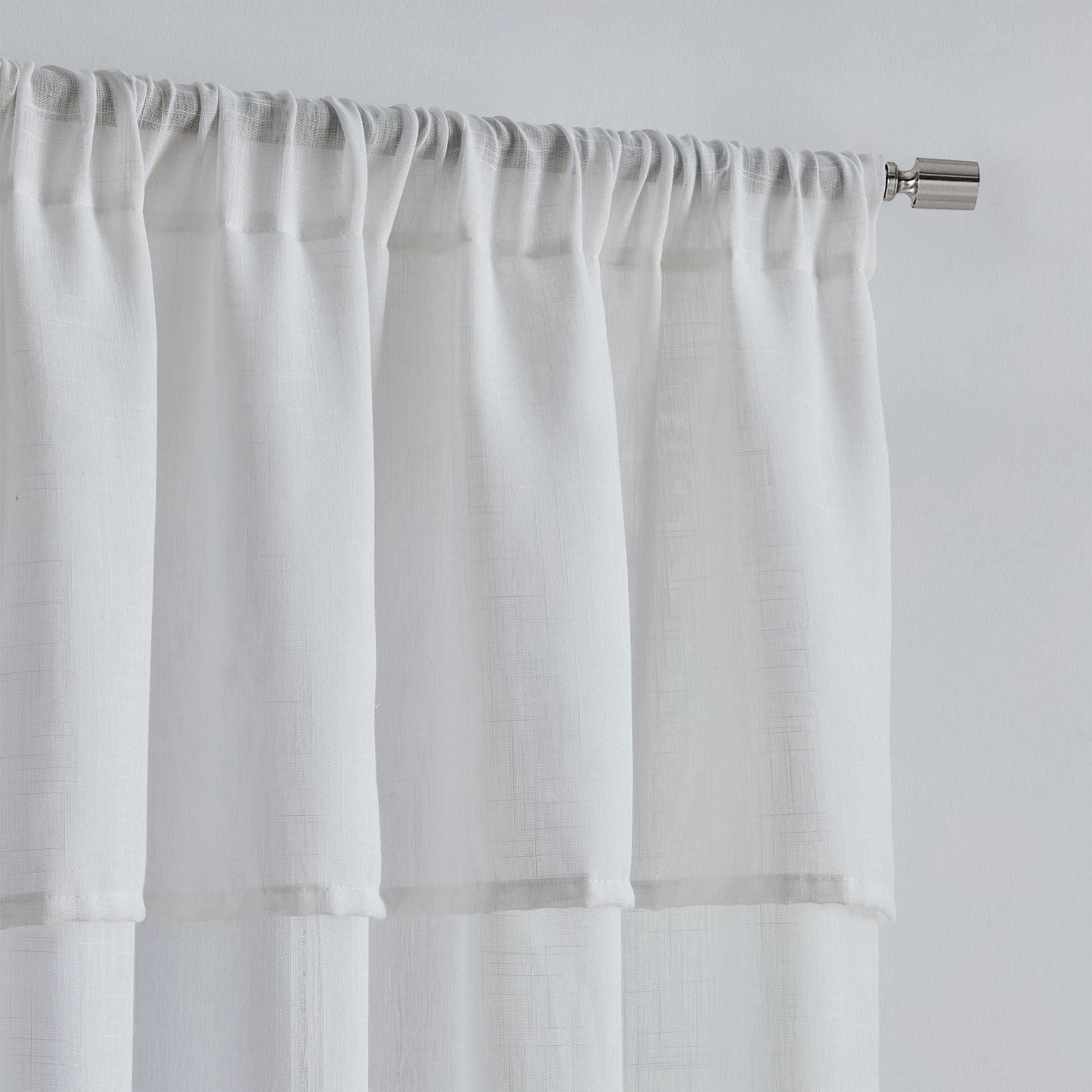 Mainstays Sheer Curtain Panel Pair with Attached Valance, Set of 2, White, 37"W x 63"L