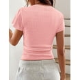 thumbnail image 6 of PRETTYGARDEN Summer Tops for Women Short Sleeve Lace Trim Slim Fitted Henley Tee Shirts Y2K Fashion Clothing, 6 of 7