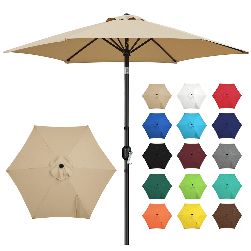 Renwick 9 ft Outdoor Patio Umbrella with Push Button Tilt and Crank, Tan