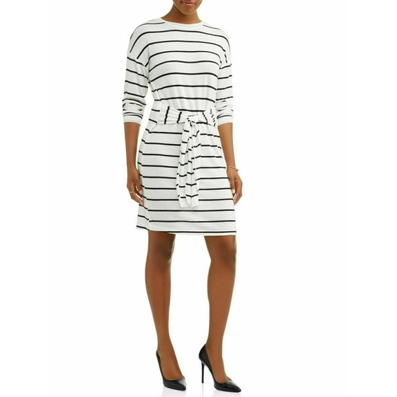 Alisson Andrews Dress Women's Size S Black/White Brushed Jersey Tie Waist