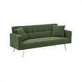 thumbnail image 6 of Versatile 71.7 Inch Green Fabric Teddy Fleece Sofa Bed with 2 Throw Pillows, 6 of 9