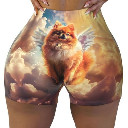 Workout Shorts Women  Cute Cloud Pomeranian Biker Shorts for Women Running Gym Spandex Shorts Tummy Control