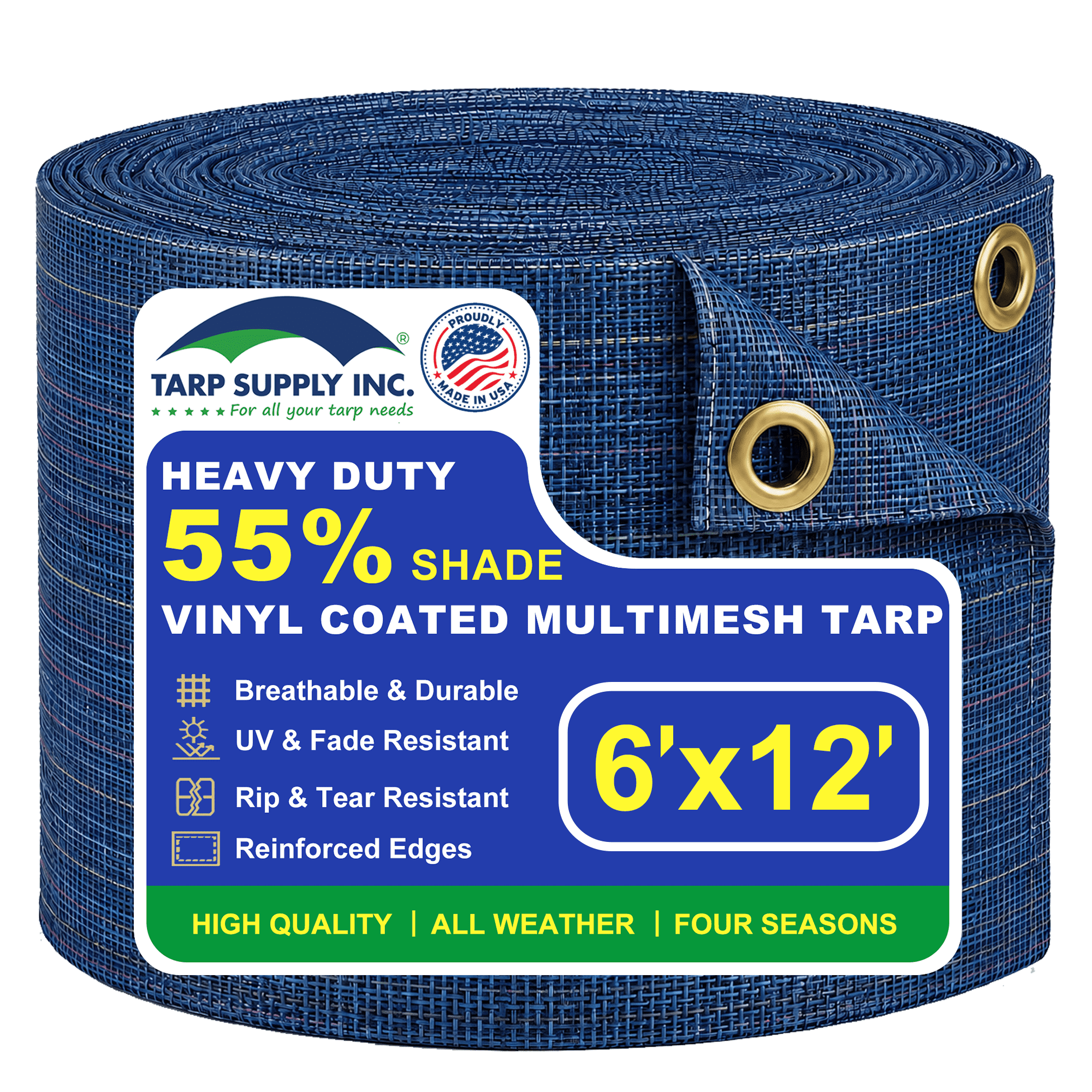 Tarp Supply Inc. 6x12 ft 55% Vinyl Coated Multi-Color Mesh Tarp 10 oz Heavy Duty Shade Cloth with Brass Grommets UV Resistant Breathable Windbreak Cover for Fence Patio Pergola & Greenhouse