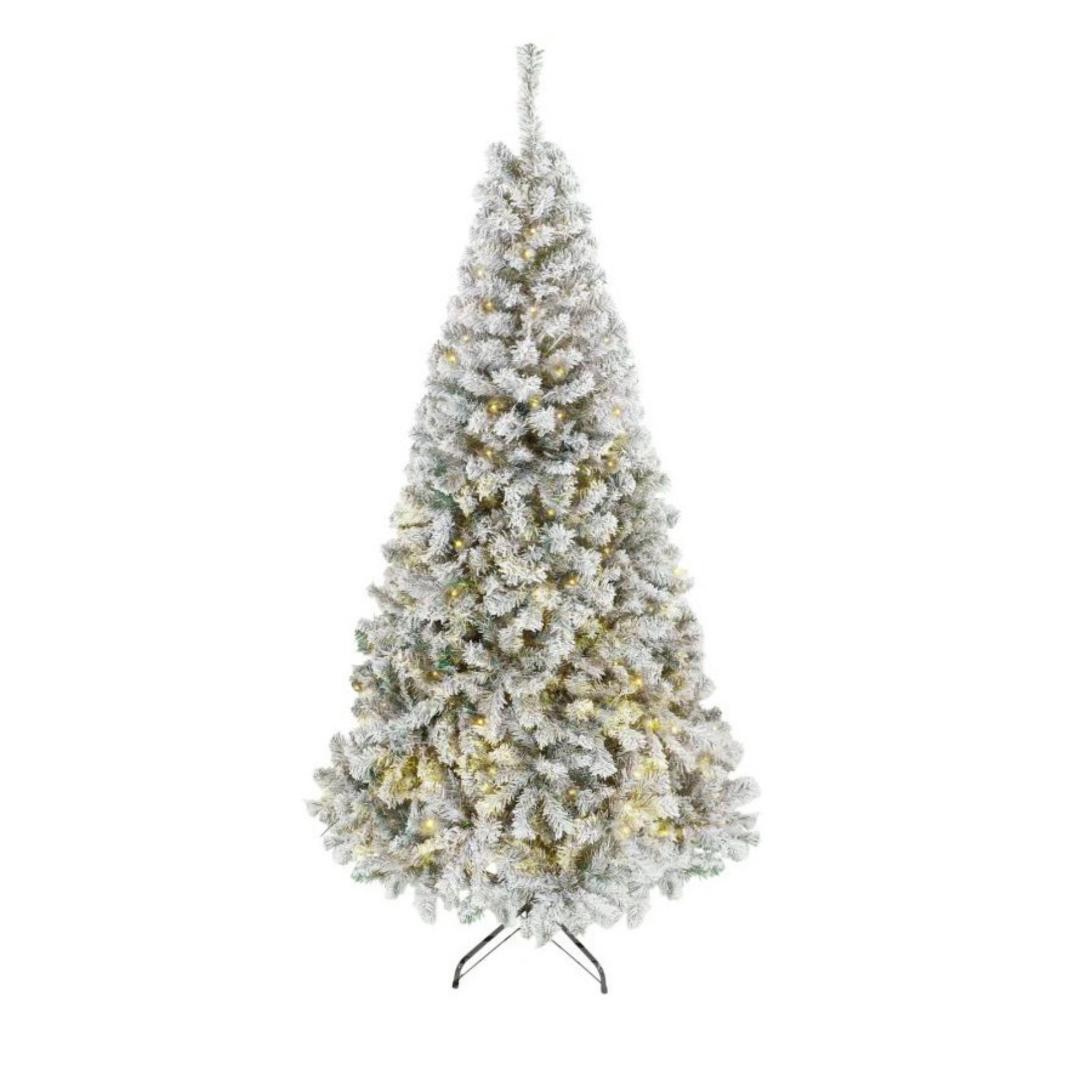 6 ft Pre-Lit Flocked Christmas Tree with Warm White Lights, Hinged Branches and Foldable Metal Stand