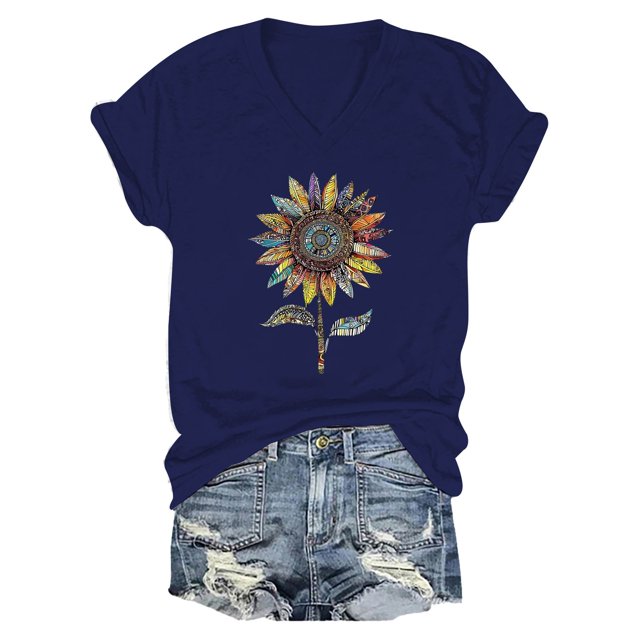 WZXFASHION T-shirt Décontracté à Manches Courtes pour Femmes, Col en V, Soldes de Printemps