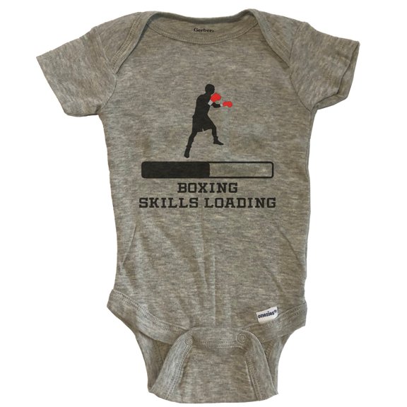 Boxing Skills Loading Funny Sports Humor Baby Bodysuit - Grey